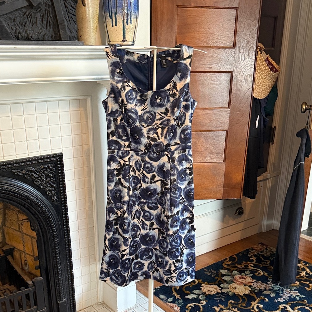 H&M Navy‎ and Cream Floral Midi Dress